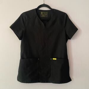 FIGS Casma Three Pocket Scrub Top in Black and Yellow Medical Uniform Women's XS